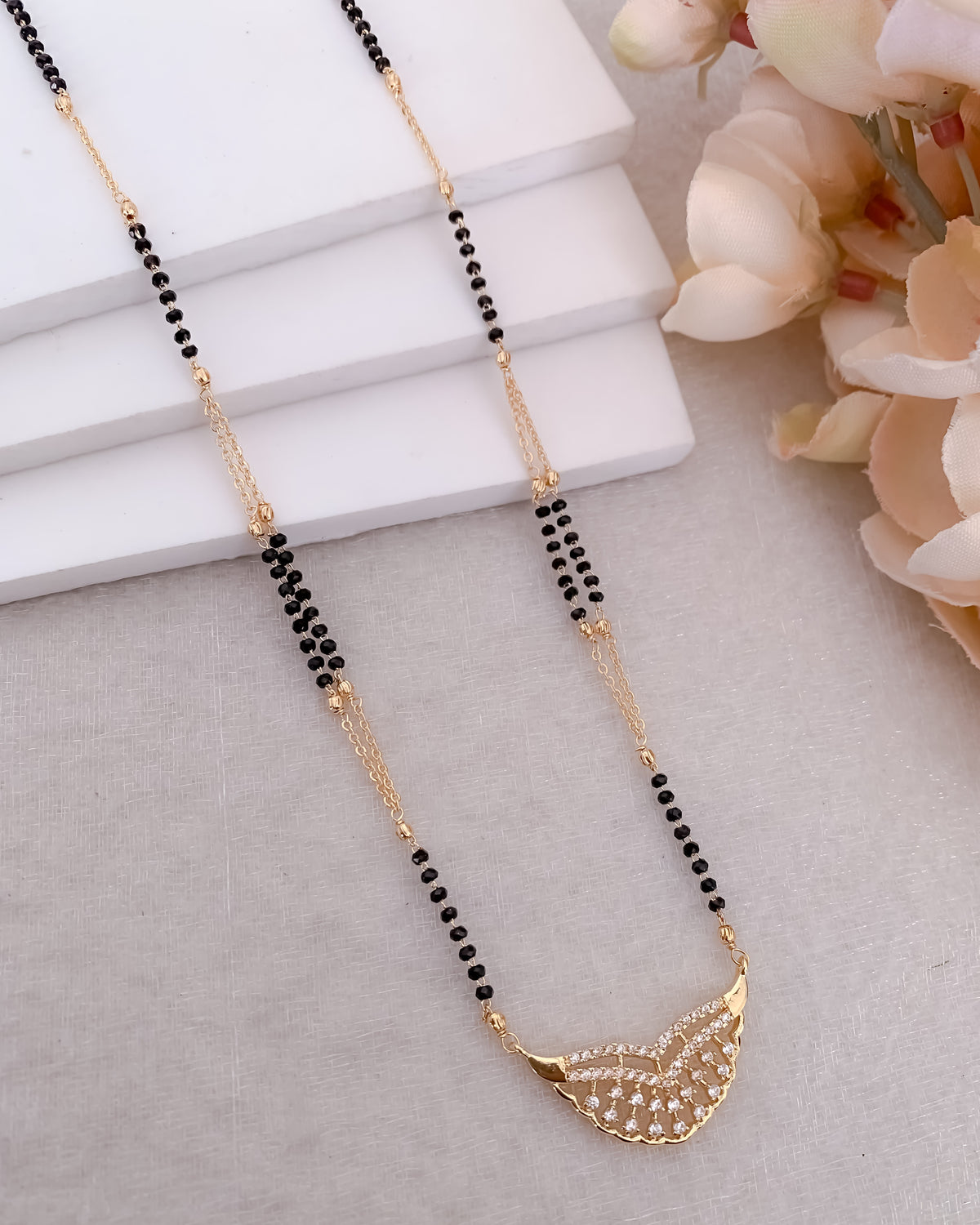 Buy 1 Get 1 Free - Crystal Leaf Minimal Mangalsutra - Mangalsutra - Belleza Jewels