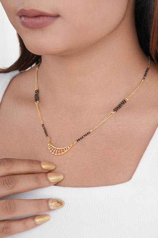 Buy 1 Get 1 Free -Elegant Crescent AD Mangalsutra (Moon Curve Pendant with Black Beads Chain)