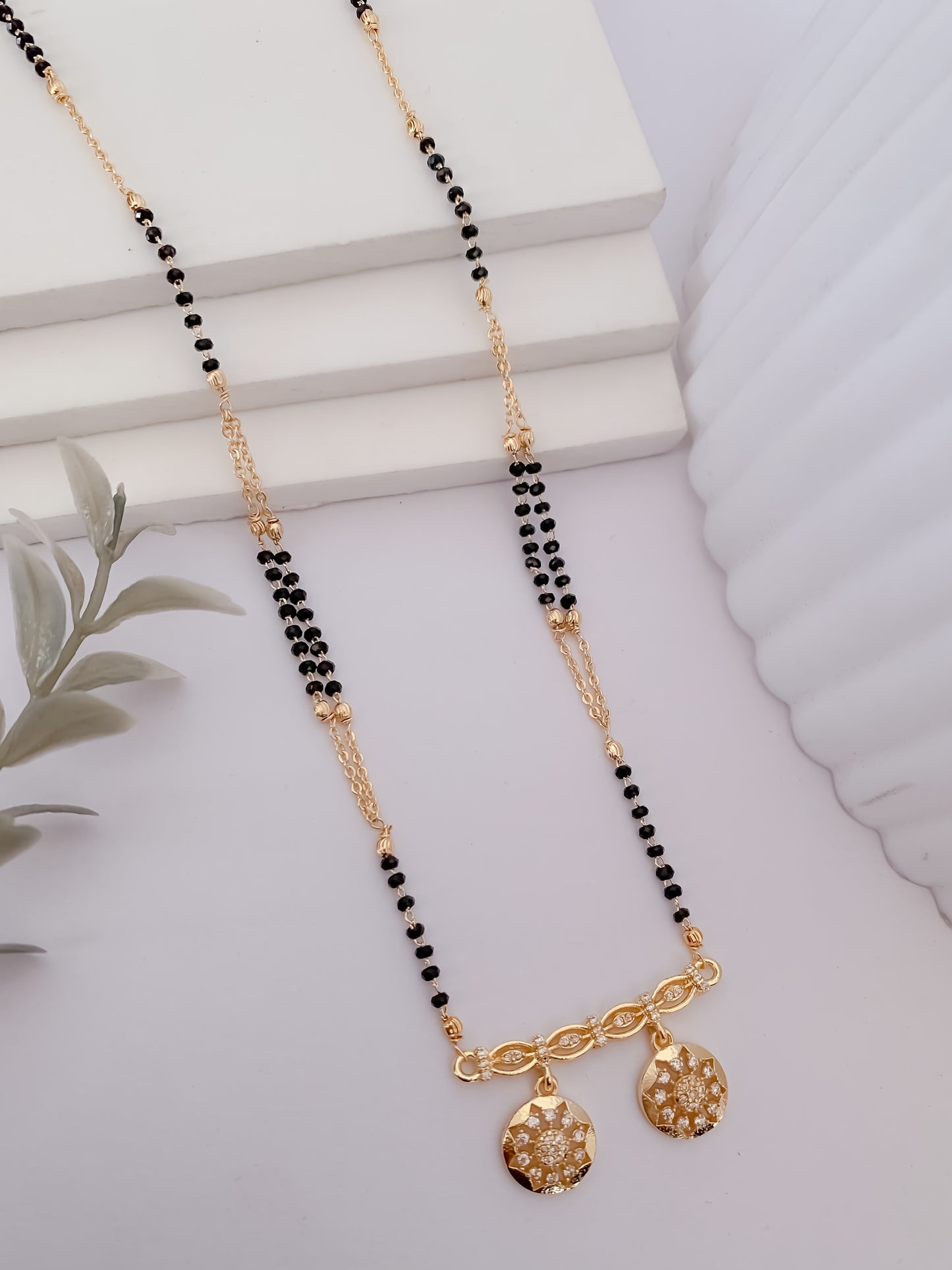 Buy 1 Get 1 Free - Dual Crystal Disc Minimal Mangalsutra Necklace - Mangalsutra - Belleza Jewels