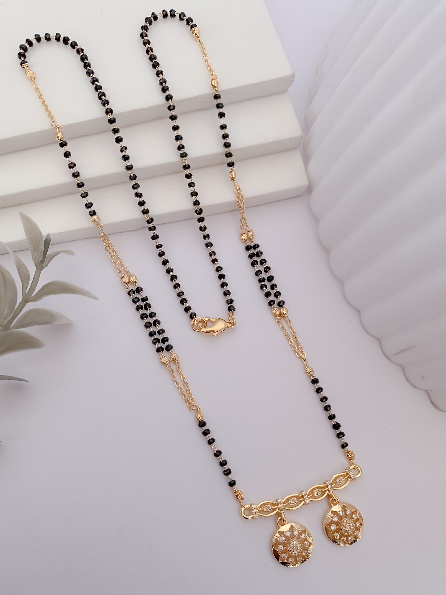 Buy 1 Get 1 Free - Dual Crystal Disc Minimal Mangalsutra Necklace - Mangalsutra - Belleza Jewels