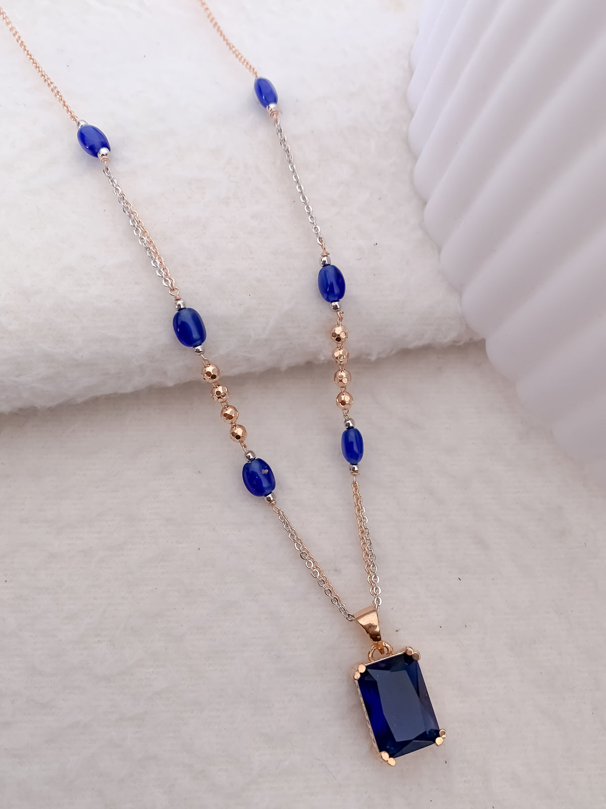 American Diamond Square Shape Rose Gold Fancy Chain Pendant - Chain Pendal - Belleza Jewels