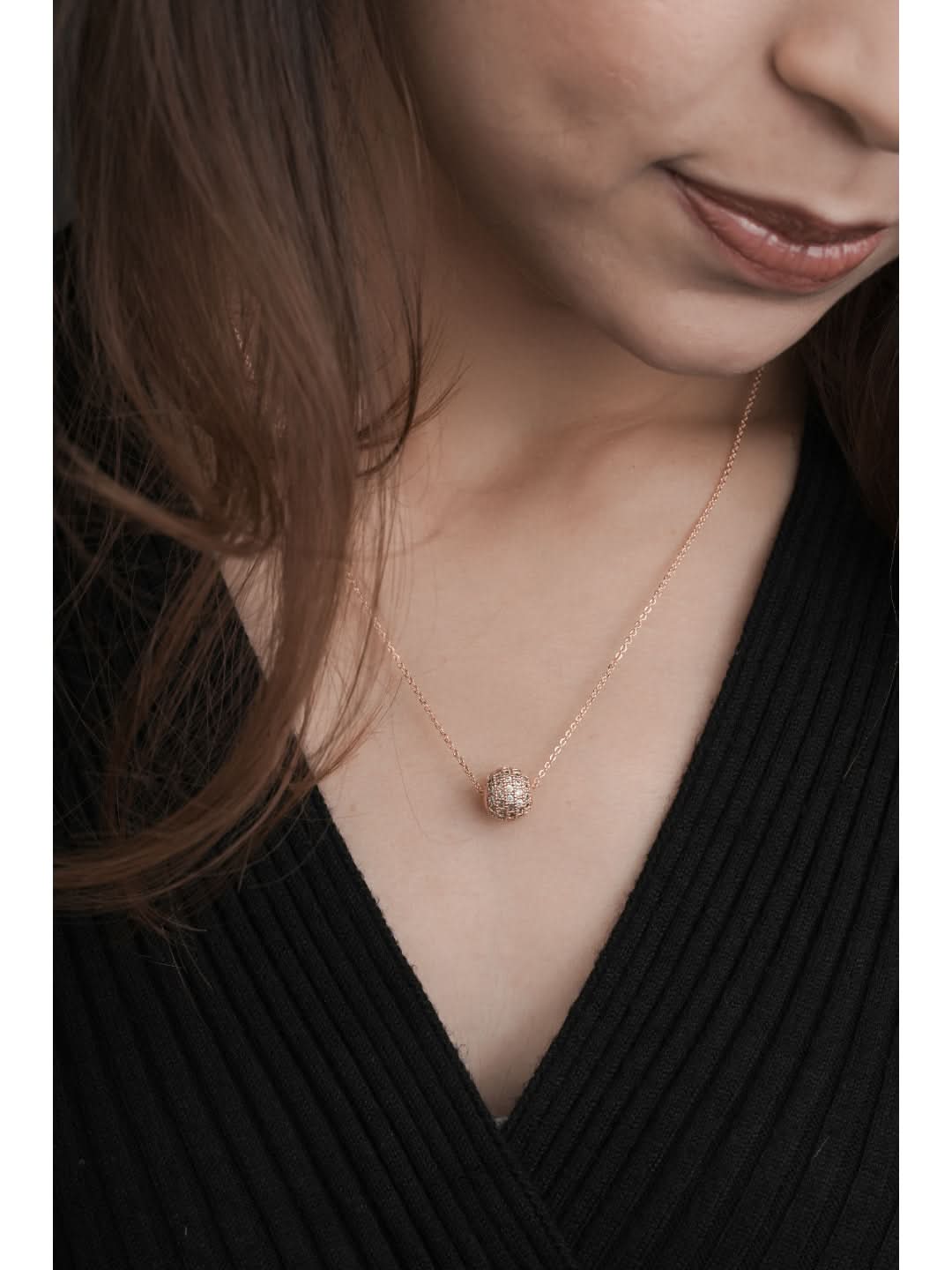 American DIamond Rose Gold Delicate Fancy Chain Pendant - Chain Pendal - Belleza Jewels