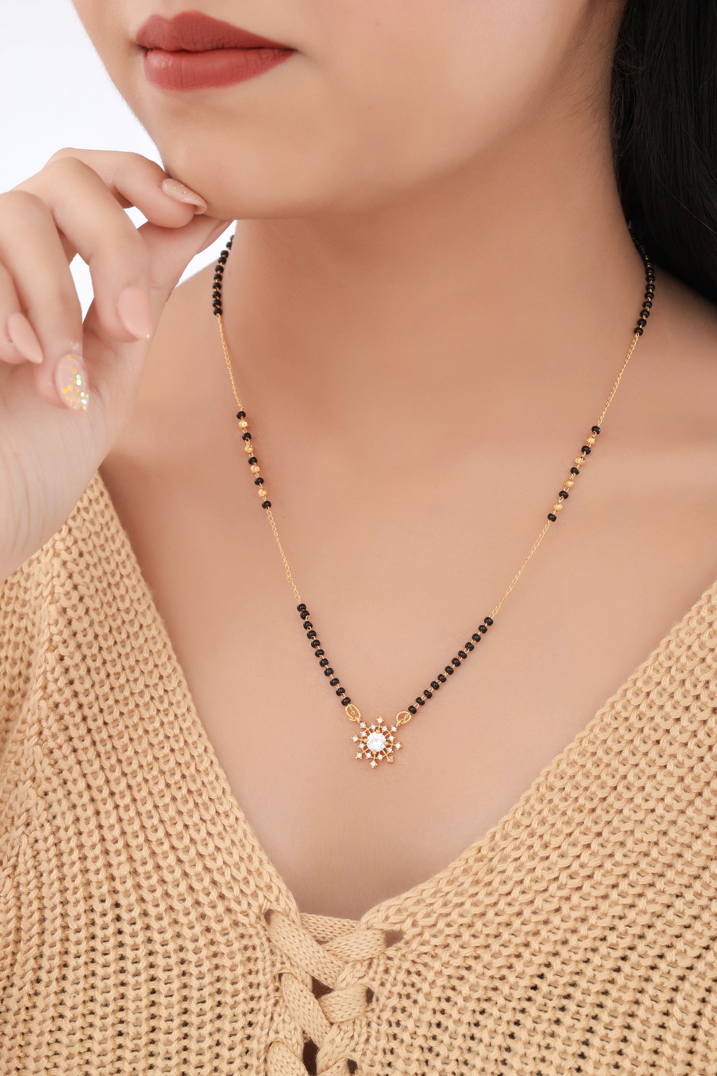 Buy 1 Get 1 Free - American Diamond Gold Plated Delicate Fancy chain Mangalsutra