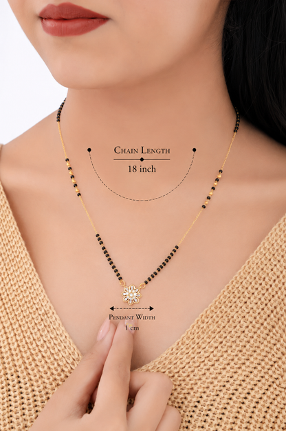 Floral Sparkle Pendant Mangalsutra with Black Beads (Daily Wear)