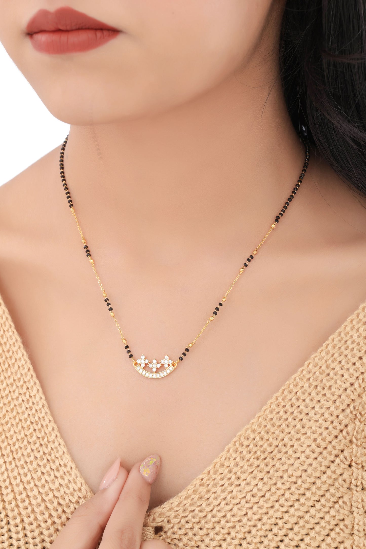 Buy 1 Get 1 Free - American Diamond Gold Plated Delicate Fancy chain Mangalsutra