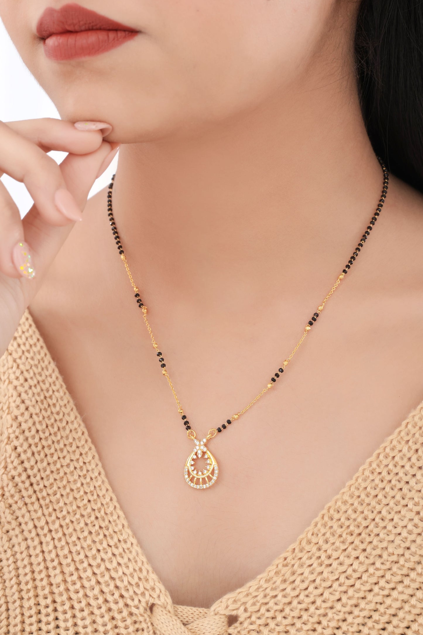 Buy 1 Get 1 Free - American Diamond Oval Shape Delicate Fancy chain Mangalsutra