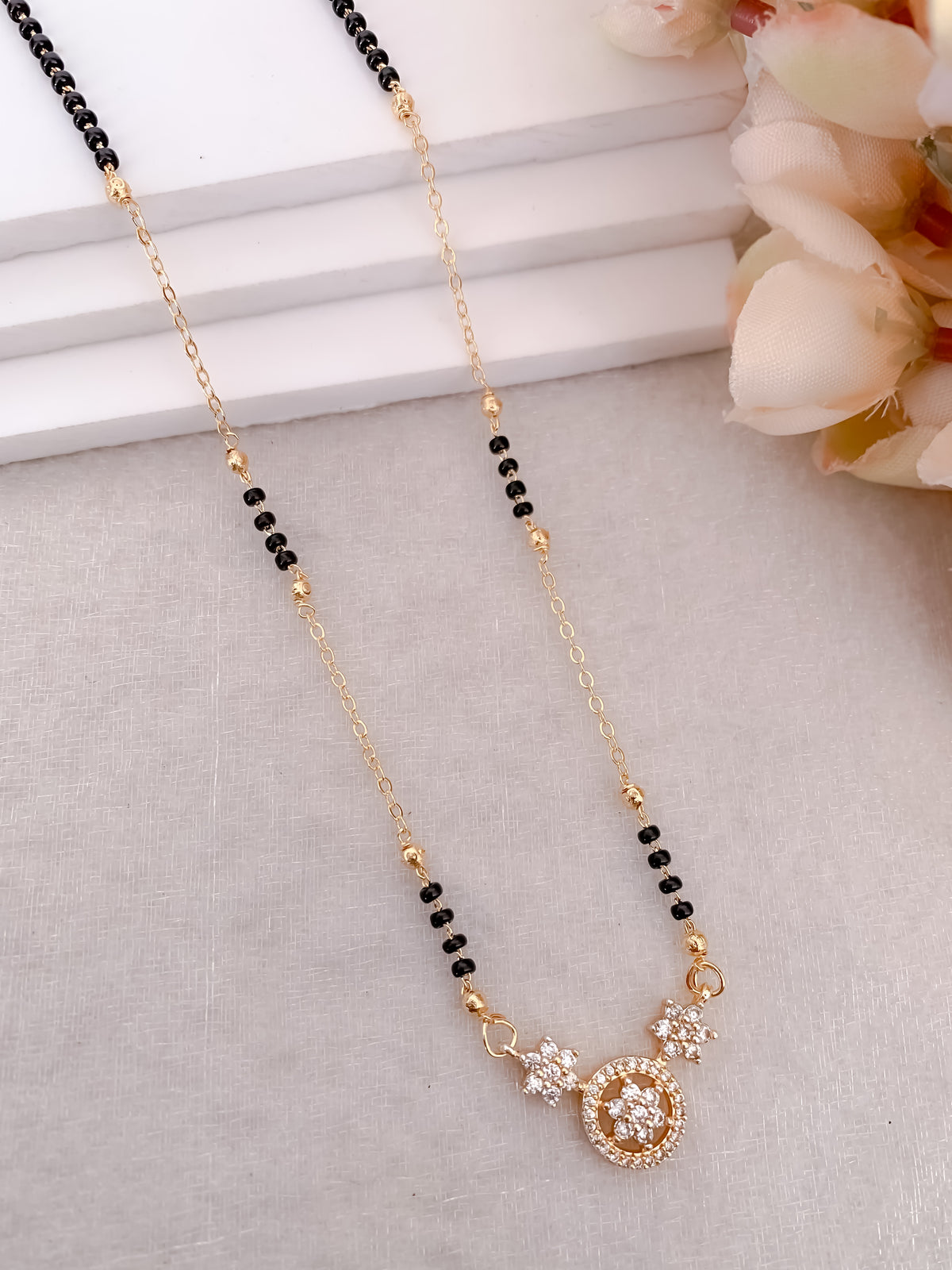 Buy 1 Get 1 Free - Floral CZ Circle Pendant Mangalsutra with Black Beads - Mangalsutra - Belleza Jewels