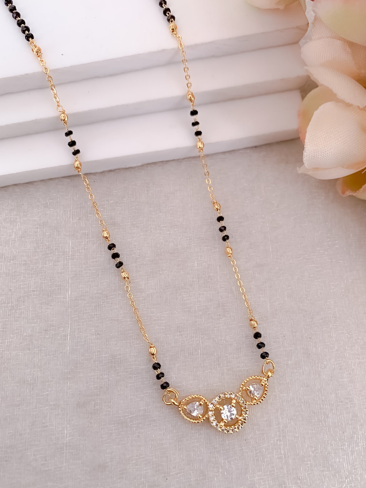 Buy 1 Get 1 Free - American Diamond Gold Plated Delicate Fancy chain Mangalsutra