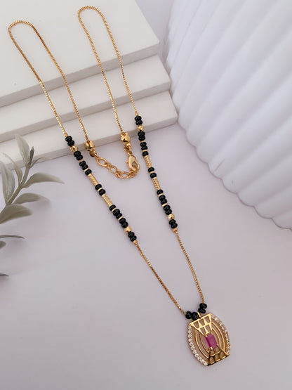 Buy 1 Get 1 Free - Ruby Glow Pendant Mangalsutra (Black Beads Minimal Chain)