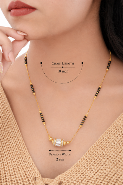 Elegant Cylinder CZ Mangalsutra Necklace – Black Beads & Gold Finish
