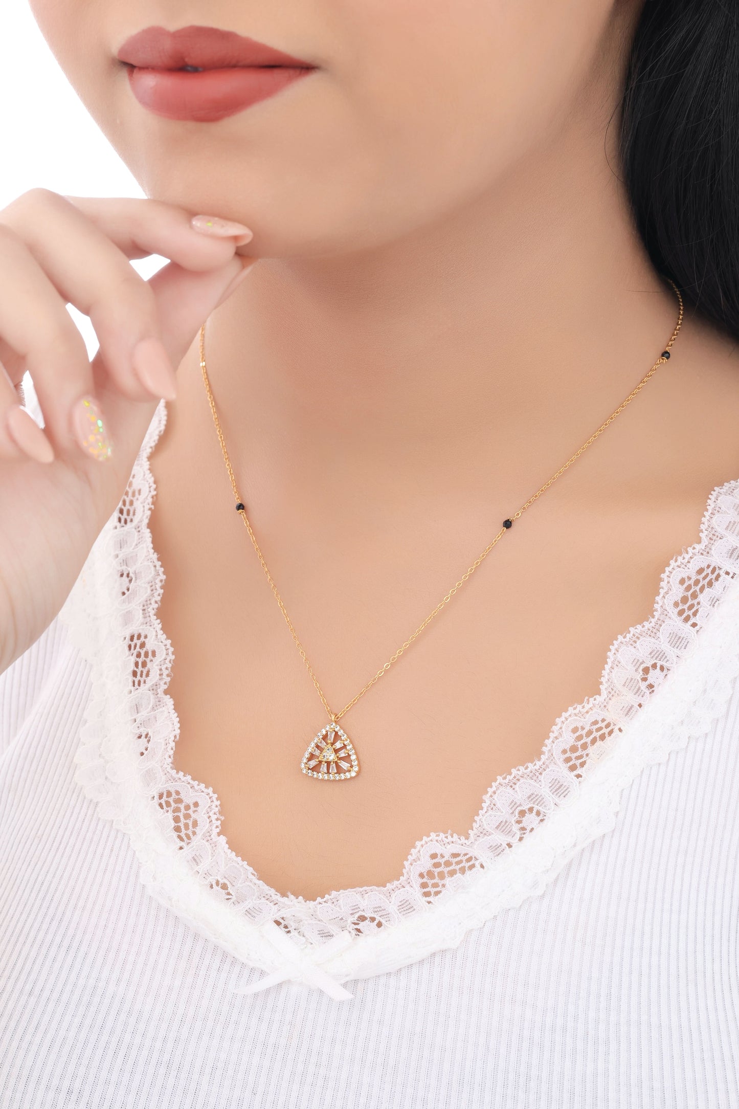 Buy 1 Get 1 Free - American Diamond Triangle Shape Gold Plated Delicate Fancy Mangalsutra