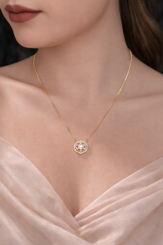 American Diamond Round Fancy High Gold Chain Pendant - Chain Pendal - Belleza Jewels