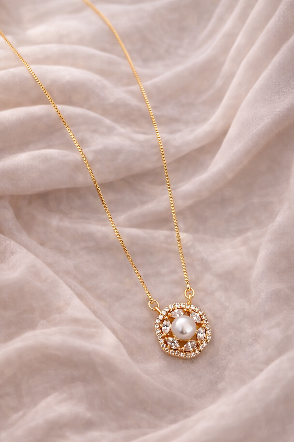 American Diamond Round Fancy High Gold Chain Pendant - Chain Pendal - Belleza Jewels