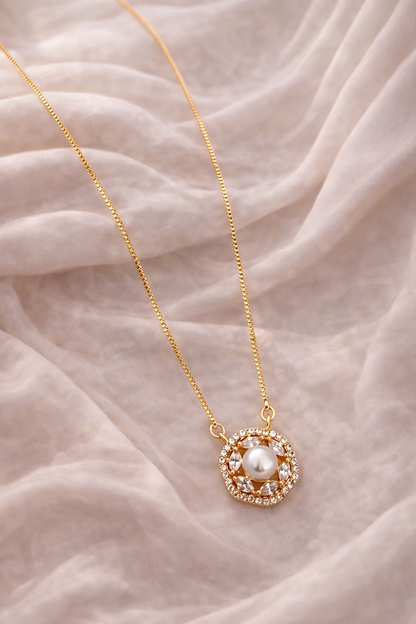 American Diamond Round Fancy High Gold Chain Pendant - Chain Pendal - Belleza Jewels