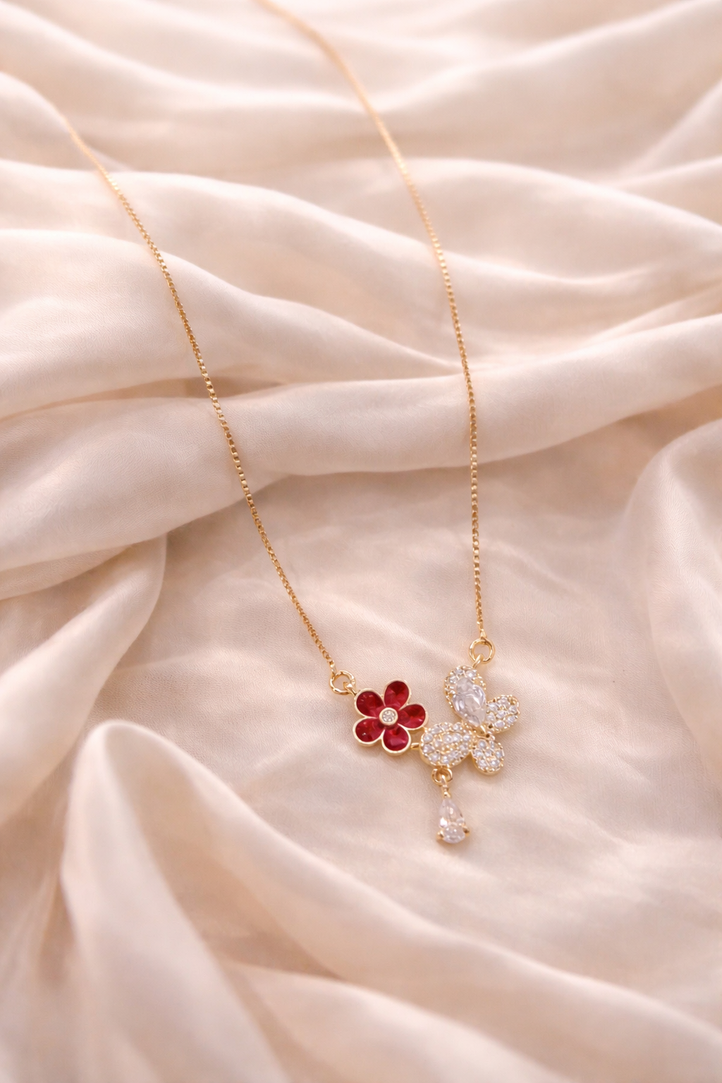 American Diamond Butterfly Fancy High Gold Chain Pendant - Chain Pendant - Belleza Jewels