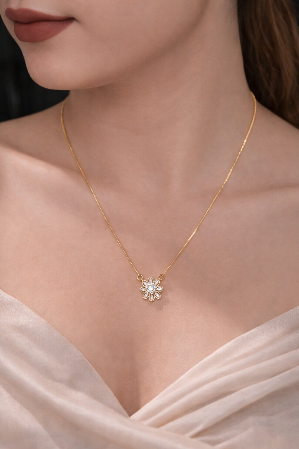 American Diamond Fancy High Gold Chain Pendant - Chain Pendant - Belleza Jewels