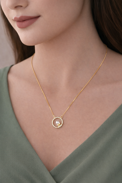 American Diamond Gold Plated Fancy Round Shape Delicate Chain Pendent - Chain Pendal - Belleza Jewels