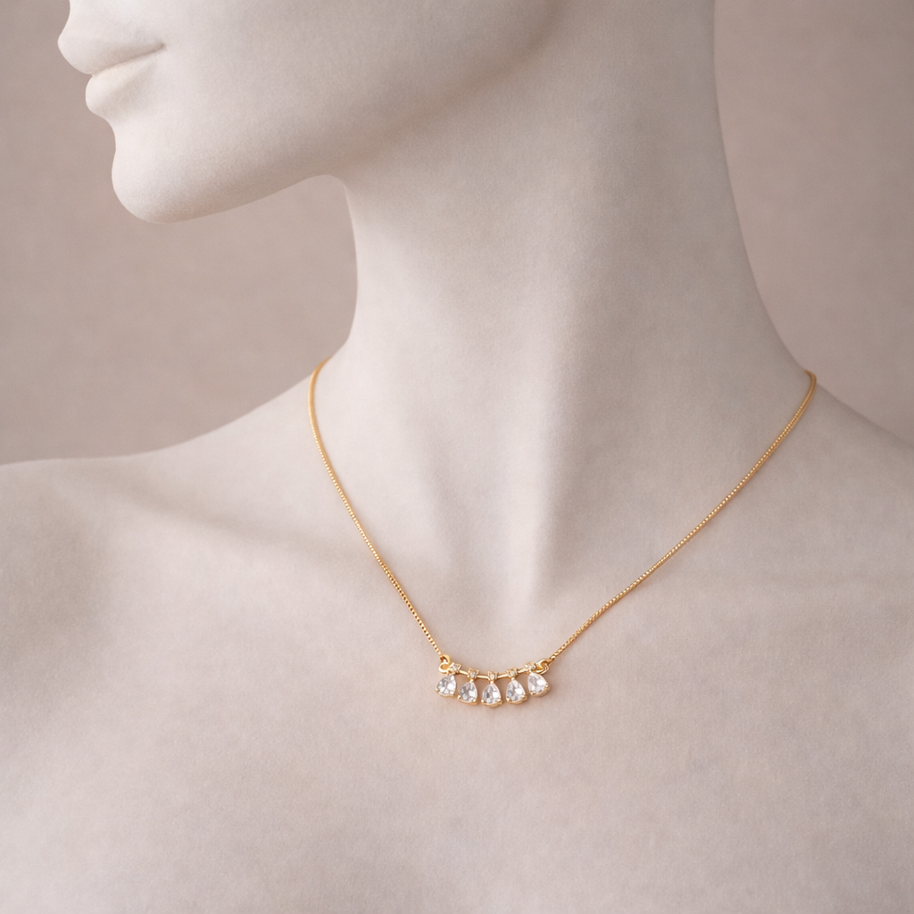 American Diamond Gold Plated Fancy Hanging Chain Pendent - Chain Pendant - Belleza Jewels