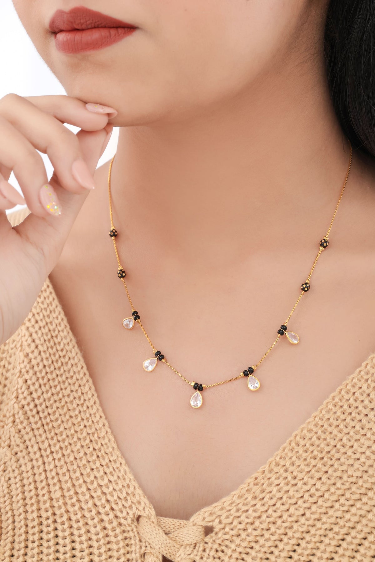 Buy 1 Get 1 Free - Crystal Drop Minimal Mangalsutra Necklace - Mangalsutra - Belleza Jewels