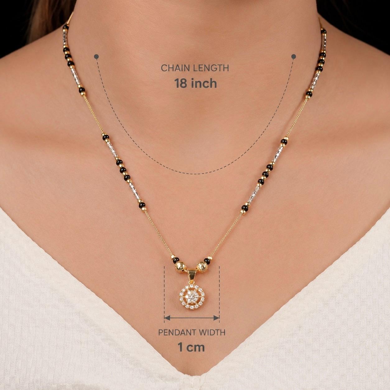 American Diamond Round Shape Gold Plated Fancy Mangalsutra