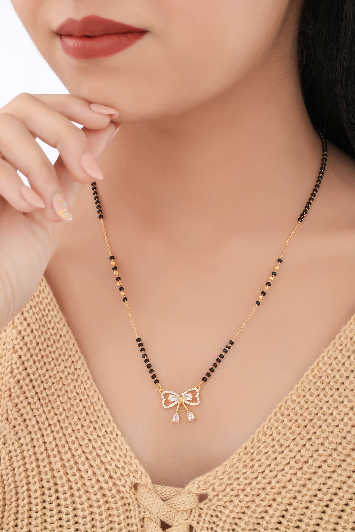 Buy 1 Get 1 Free - Sparkling Bow Charm Mangalsutra - Mangalsutra - Belleza Jewels