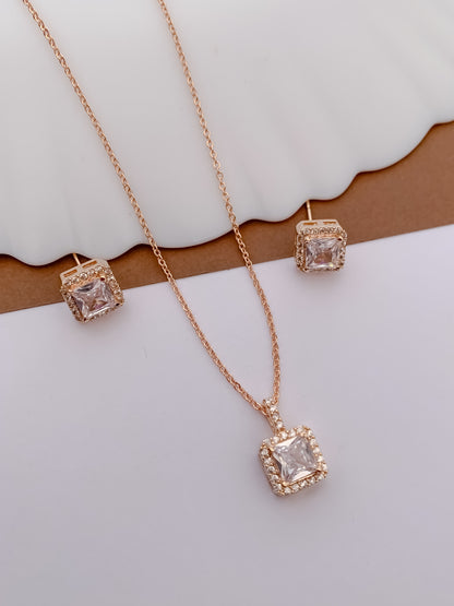 Square Solitaire Rose Gold Pendant Necklace