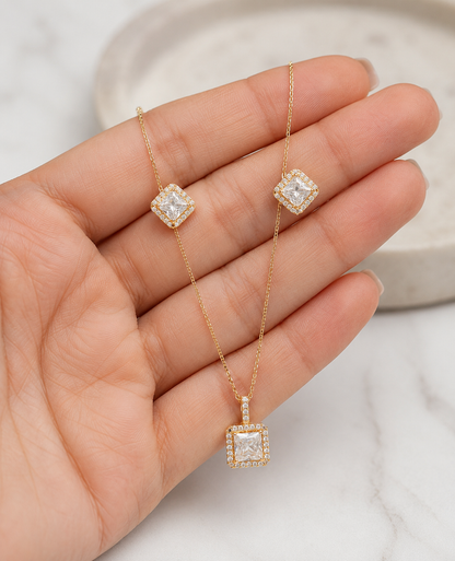Square Solitaire Rose Gold Pendant Necklace