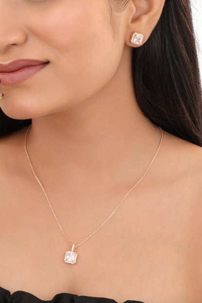 Square Solitaire Rose Gold Pendant Necklace