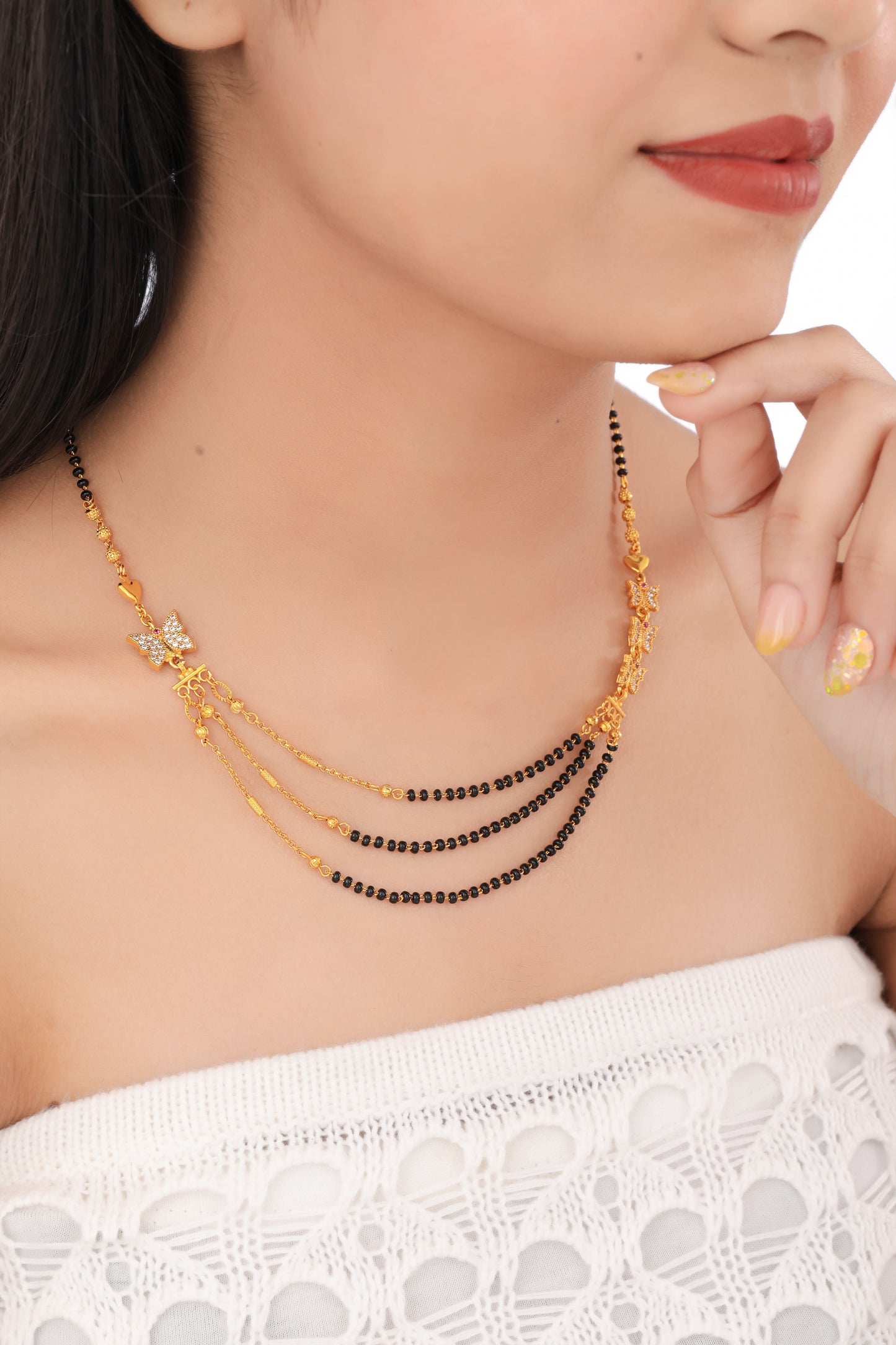 Buy 1 Get 1 Free - American Diamond Butterfly Shape Gold Fancy Delicate Mangalsutra