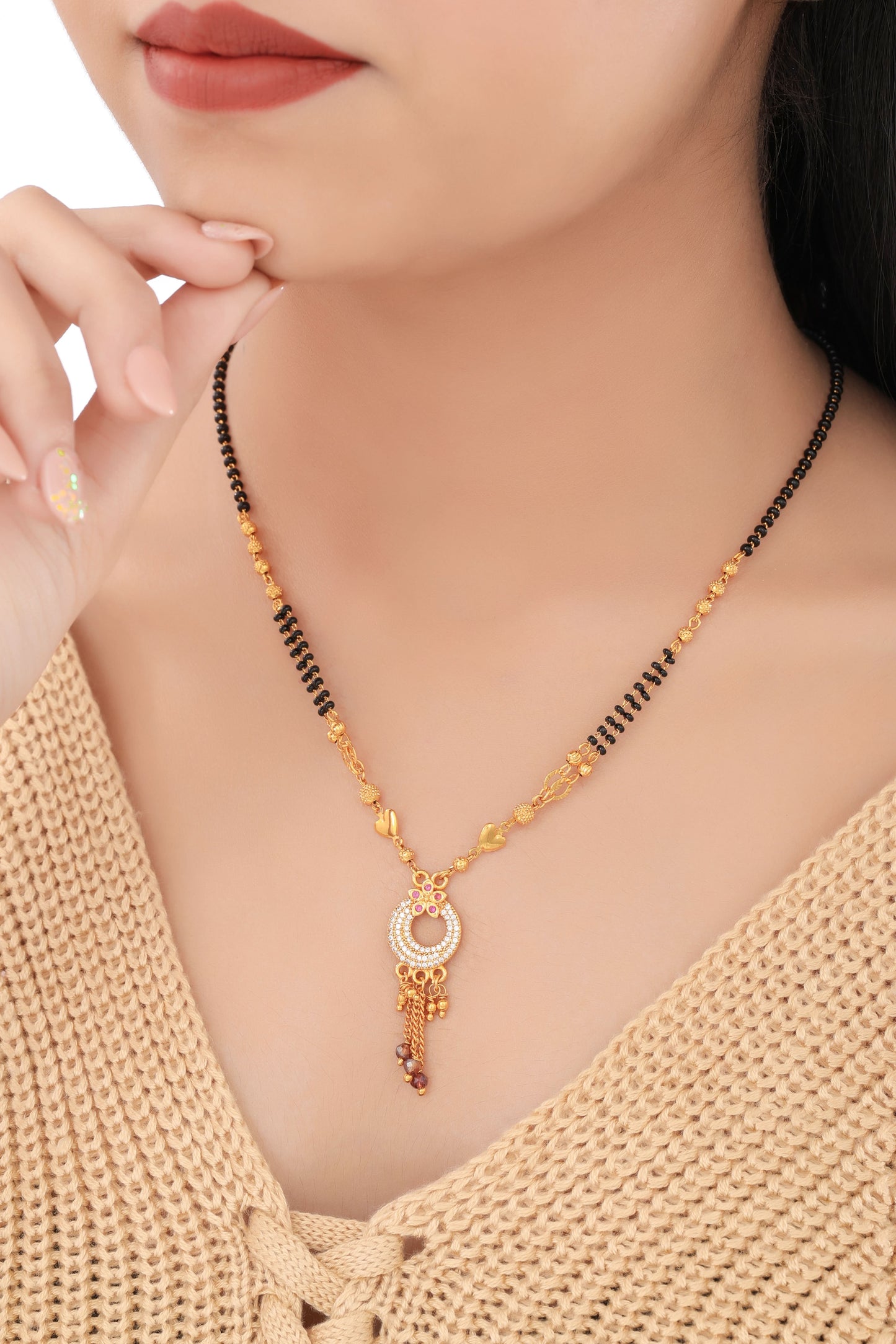 Buy 1 Get 1 Free - American Diamond High Gold Round Fancy Delicate Mangalsutra