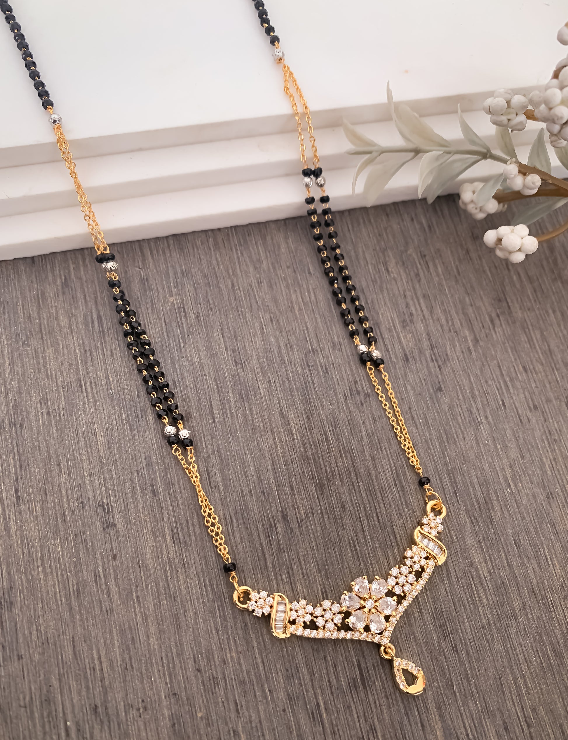 BUY 1 GET 1 FREE - American Diamond Golden Delicate Real Gold Look Mangalsutra - Mangalsutra - Belleza Jewels