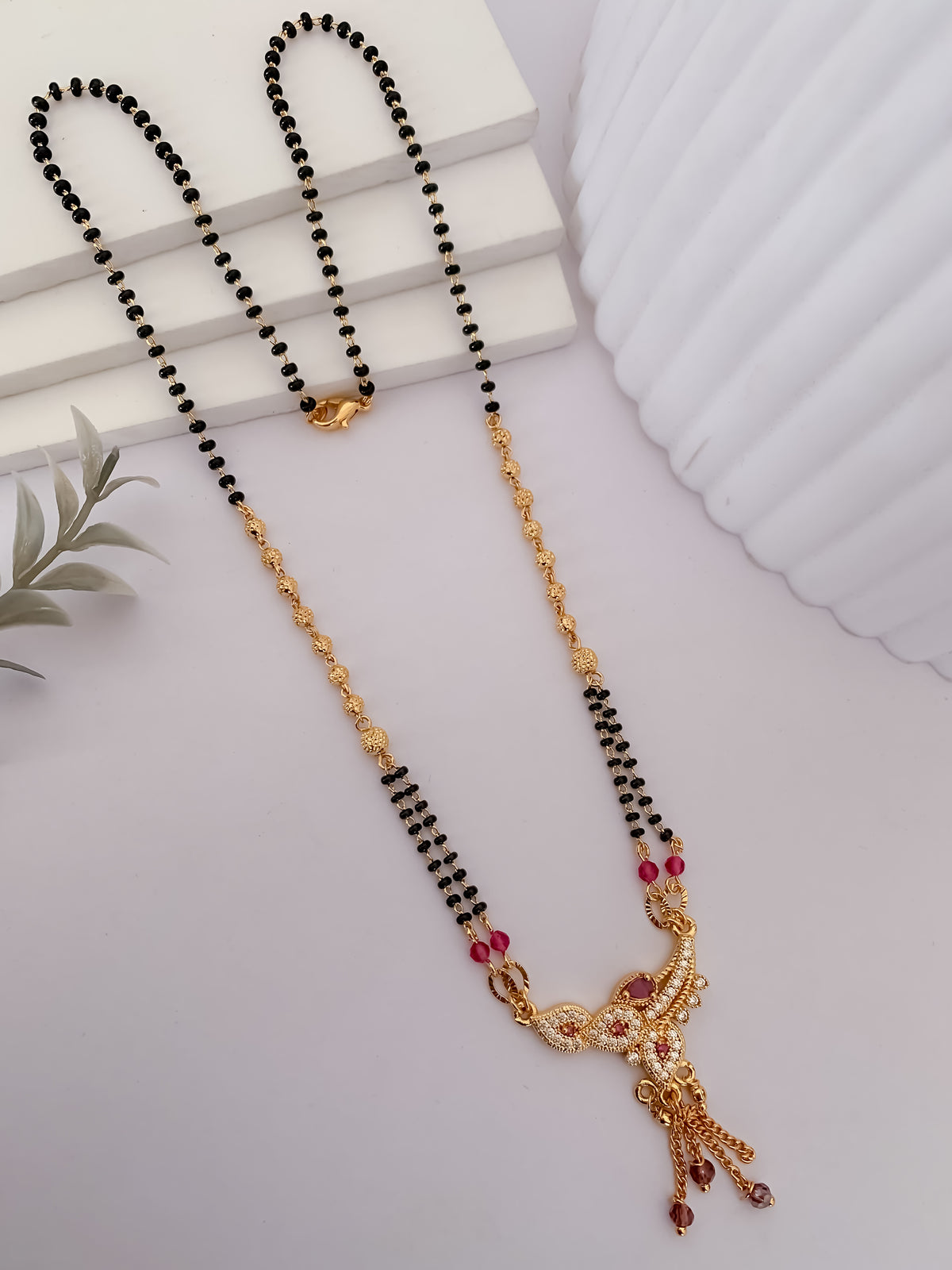 Buy 1 Get 1 Free - Ruby Accent Traditional CZ Drop Mangalsutra - Mangalsutra - Belleza Jewels