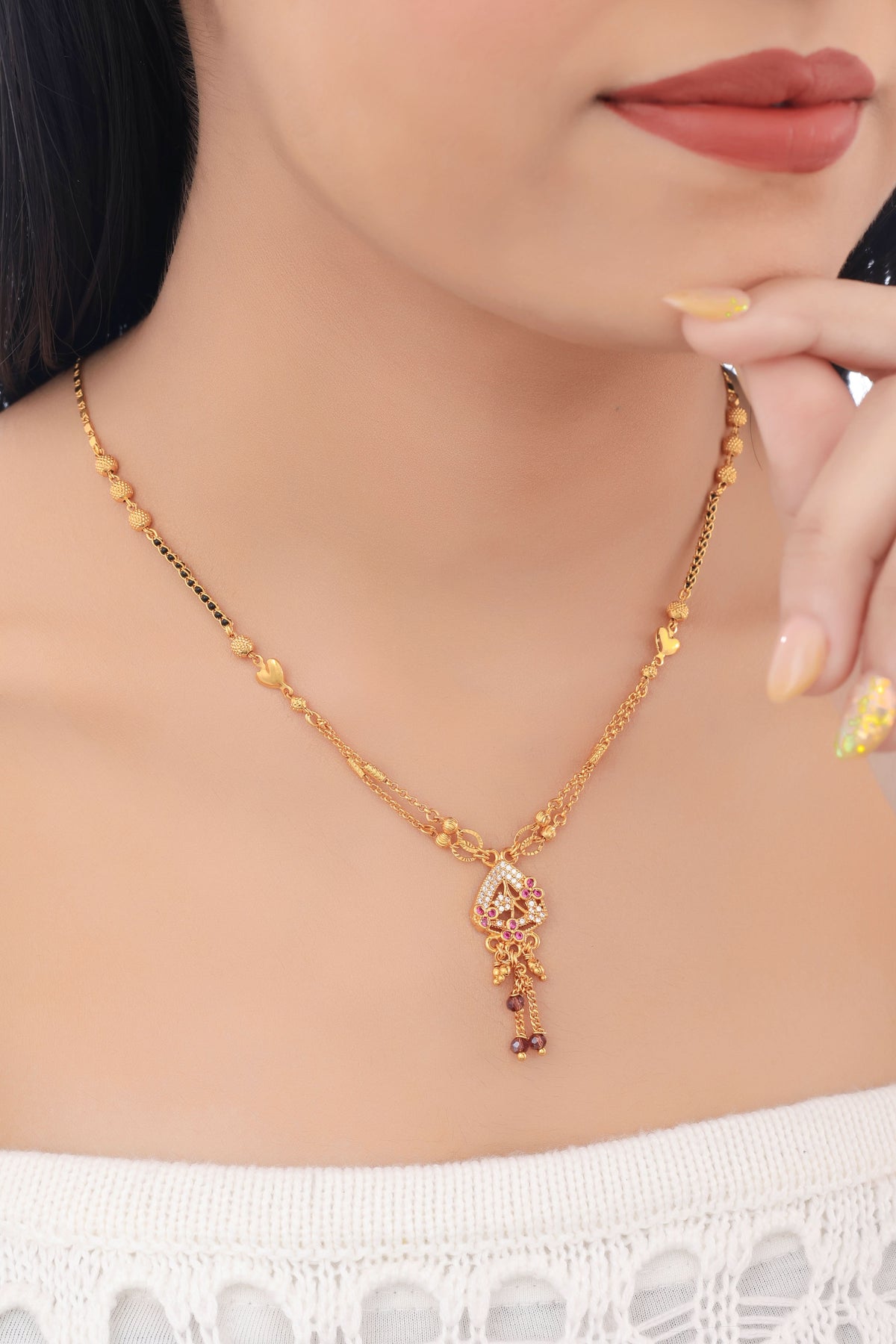 Buy 1 Get 1 Free - Royal Ruby Charm Mangalsutra - Mangalsutra - Belleza Jewels