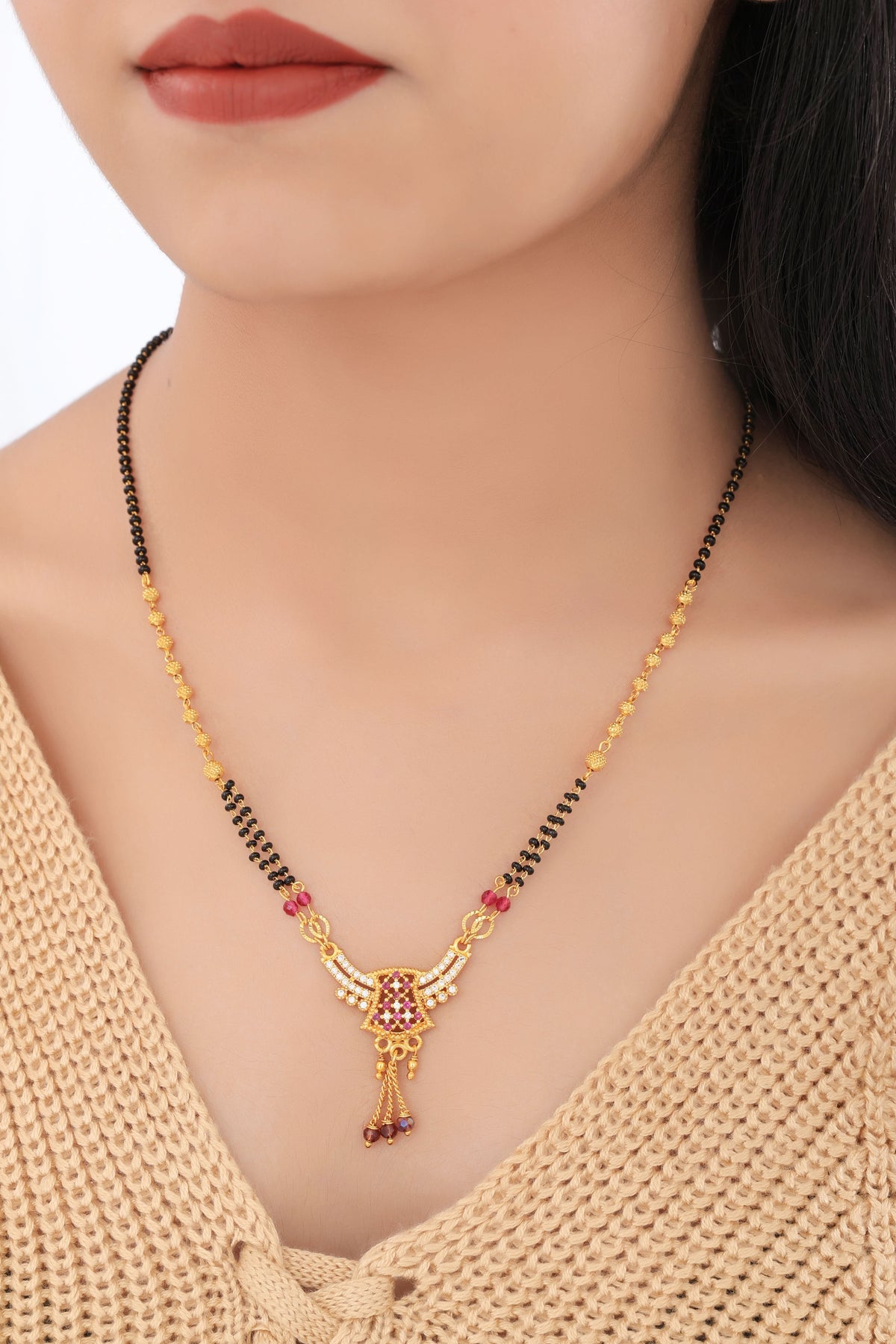 Buy 1 Get 1 Free - Ruby Wing Motif Designer Mangalsutra - Mangalsutra - Belleza Jewels