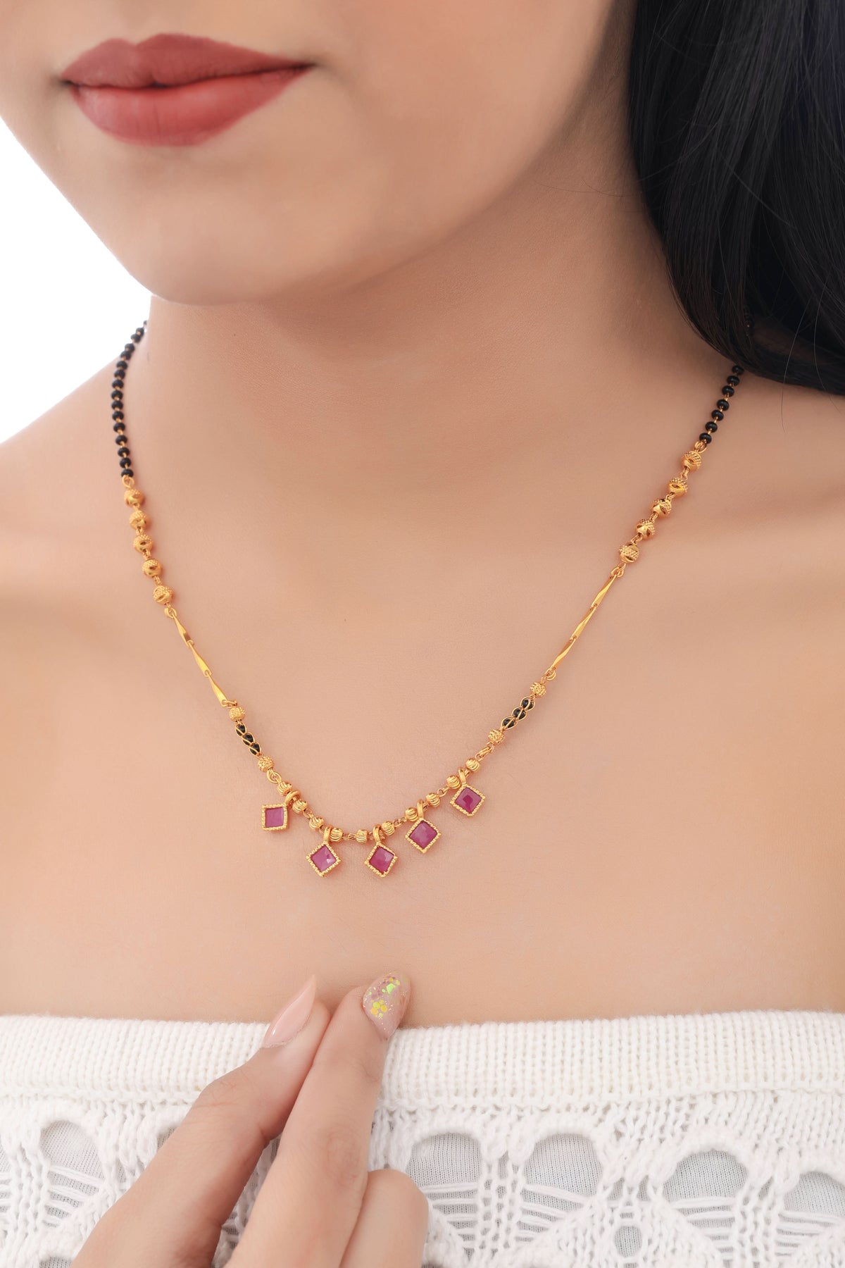 Buy 1 Get 1 Free - Ruby Square Drop Designer Mangalsutra - Mangalsutra - Belleza Jewels