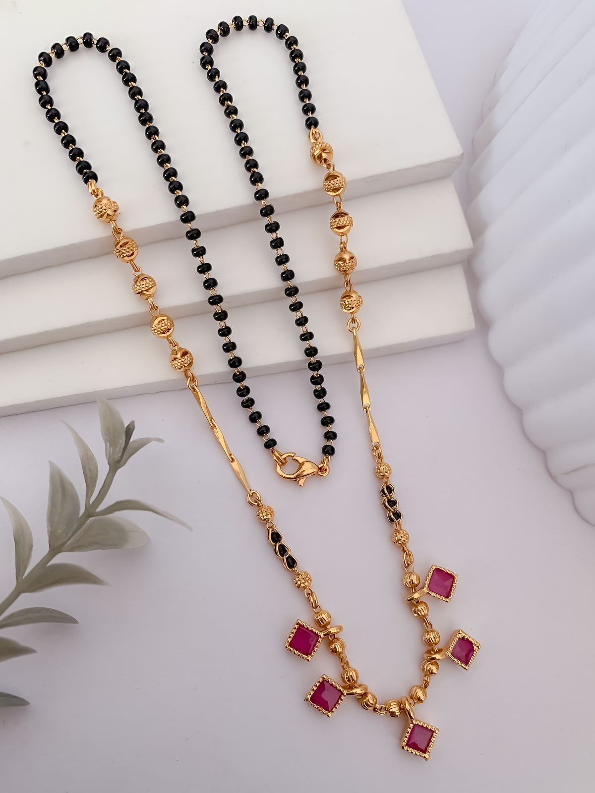 Buy 1 Get 1 Free - Ruby Square Drop Designer Mangalsutra - Mangalsutra - Belleza Jewels