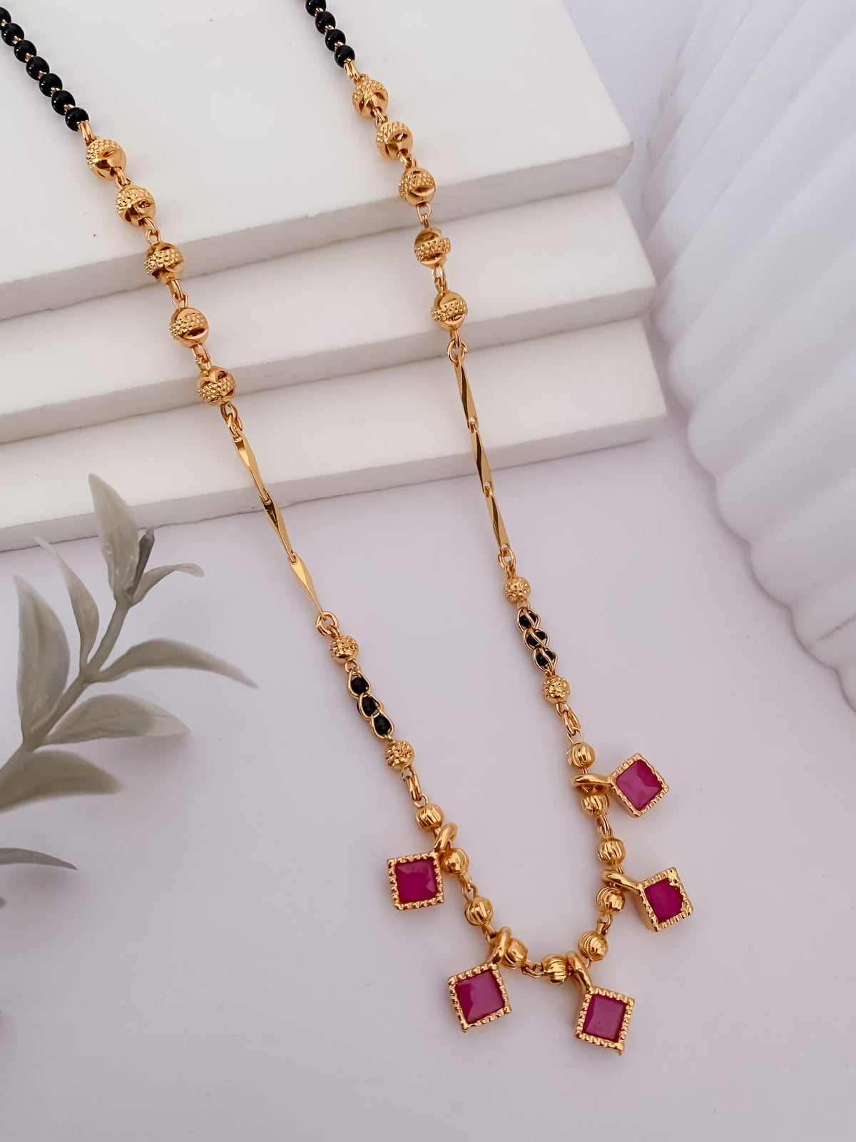 Buy 1 Get 1 Free - Ruby Square Drop Designer Mangalsutra - Mangalsutra - Belleza Jewels