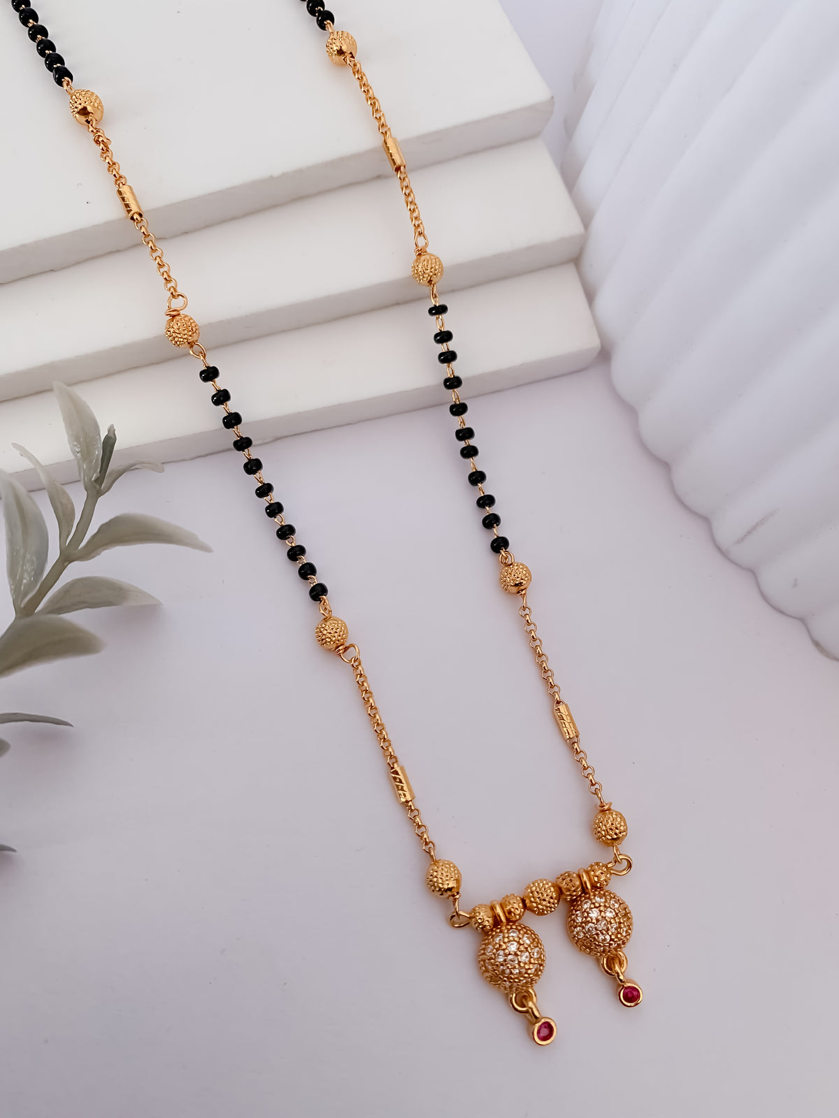 Buy 1 Get 1 Free - Gold Finish Dual Drop CZ Mangalsutra - Mangalsutra - Belleza Jewels