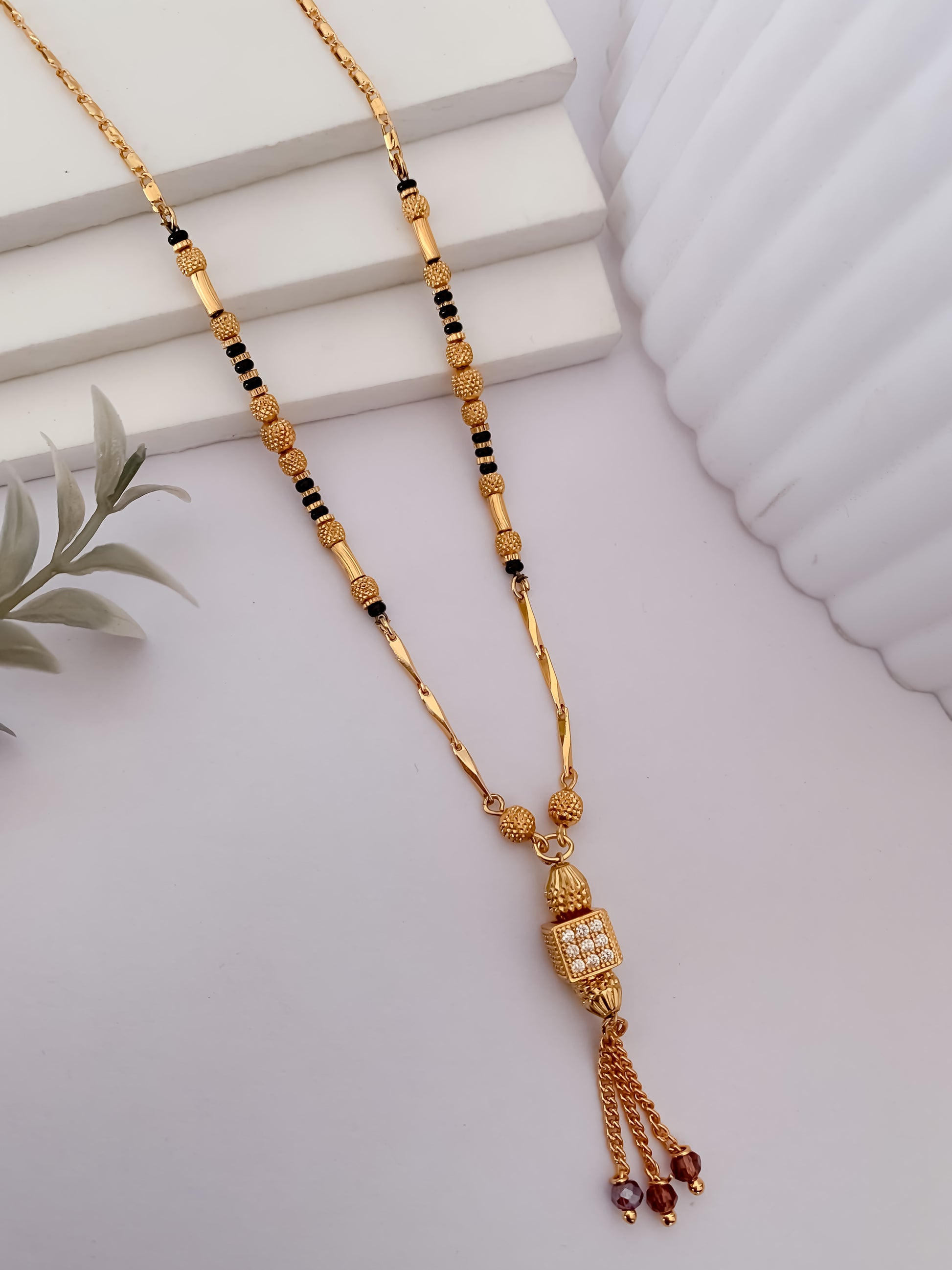 Buy 1 Get 1 Free - Golden Beads Drop Pendant Mangalsutra with Tassel Charm (Daily Wear) - Mangalsutra - Belleza Jewels