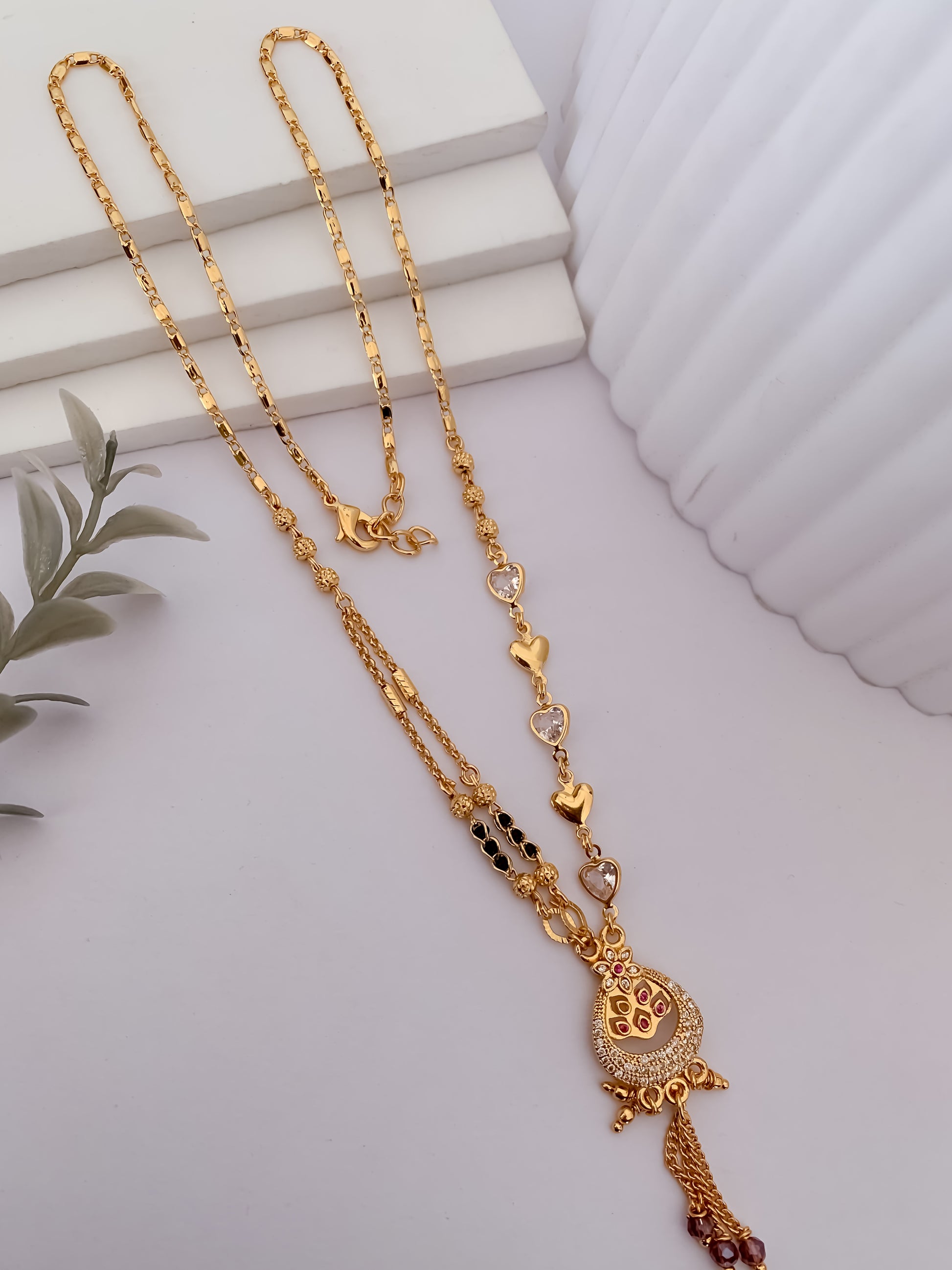 Buy 1 Get 1 Free - Golden Beads Drop Pendant Mangalsutra with Tassel Charm (Daily Wear) - Mangalsutra - Belleza Jewels