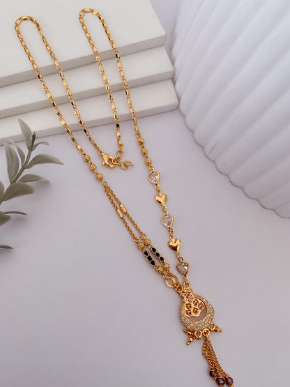 Buy 1 Get 1 Free - Golden Beads Drop Pendant Mangalsutra with Tassel Charm (Daily Wear) - Mangalsutra - Belleza Jewels