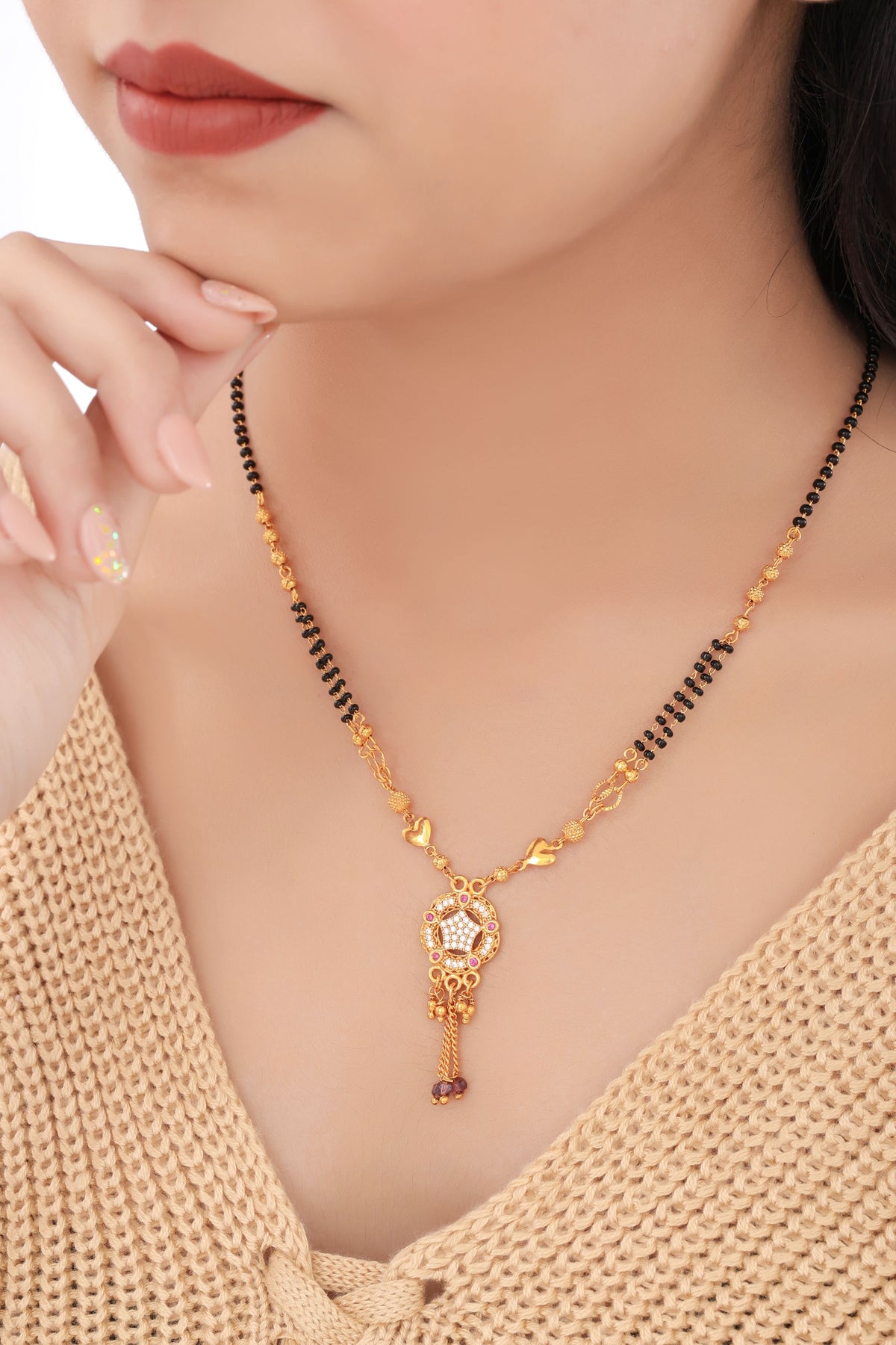 Buy 1 Get 1 Free - American Diamond Round Star Shape Fancy Mangalsutra - Mangalsutra - Belleza Jewels