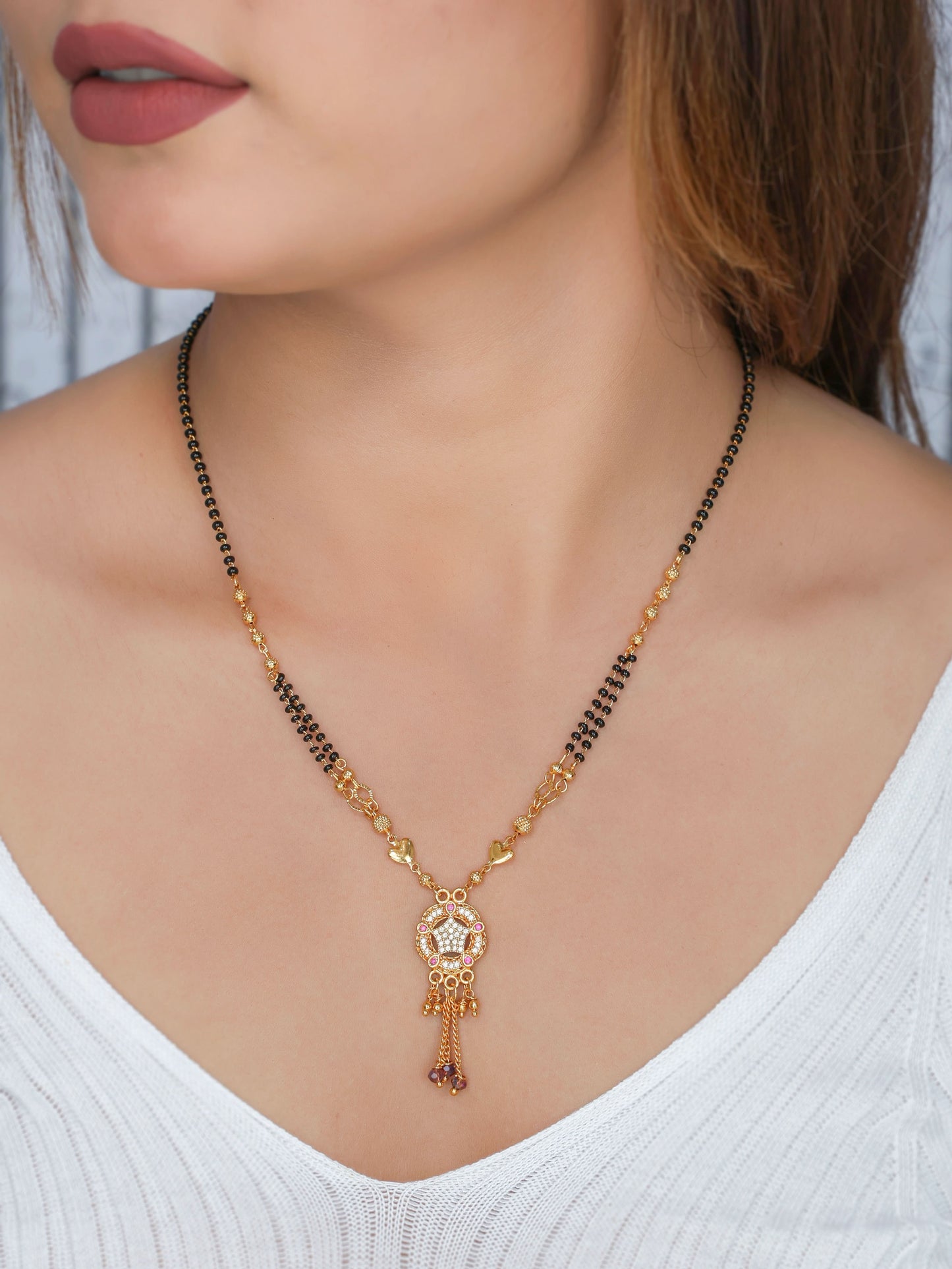 Buy 1 Get 1 Free - American Diamond Round Star Shape Fancy Mangalsutra