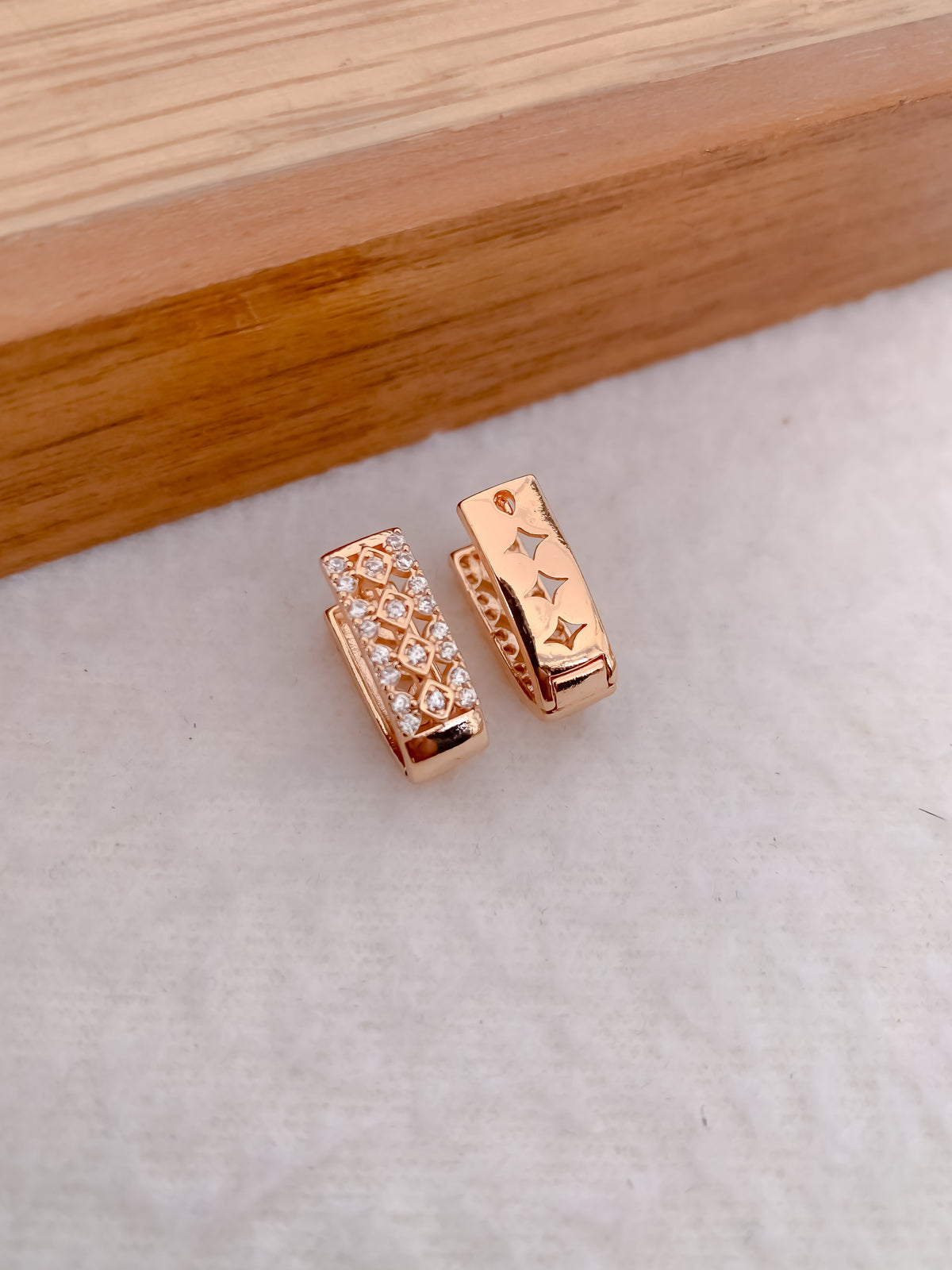 Buy 1 Get 1 Free-American Diamond Rose Gold Fancy Delicate Bali Earrings - Earrings - Belleza Jewels