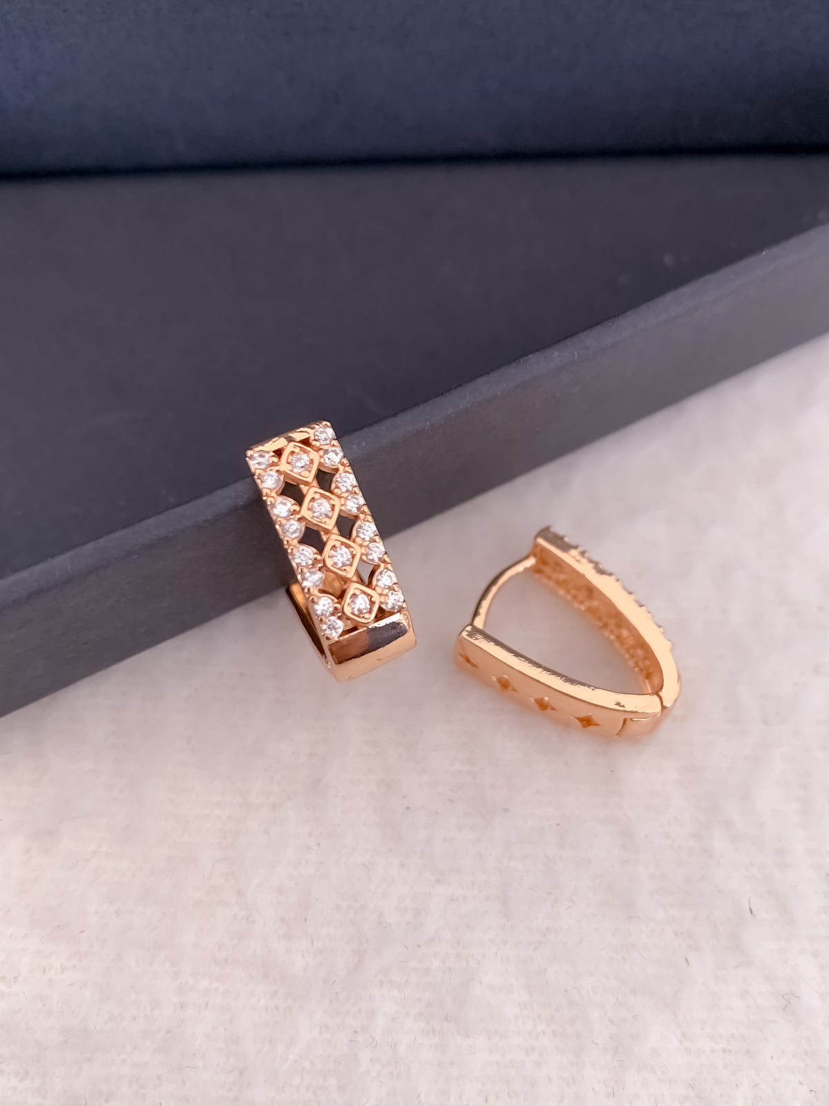 Buy 1 Get 1 Free-American Diamond Rose Gold Fancy Delicate Bali Earrings - Earrings - Belleza Jewels
