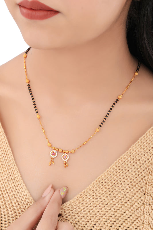 BUY 1 GET 1 FREE- American Diamond Round Shape Ruby Mangalsutra