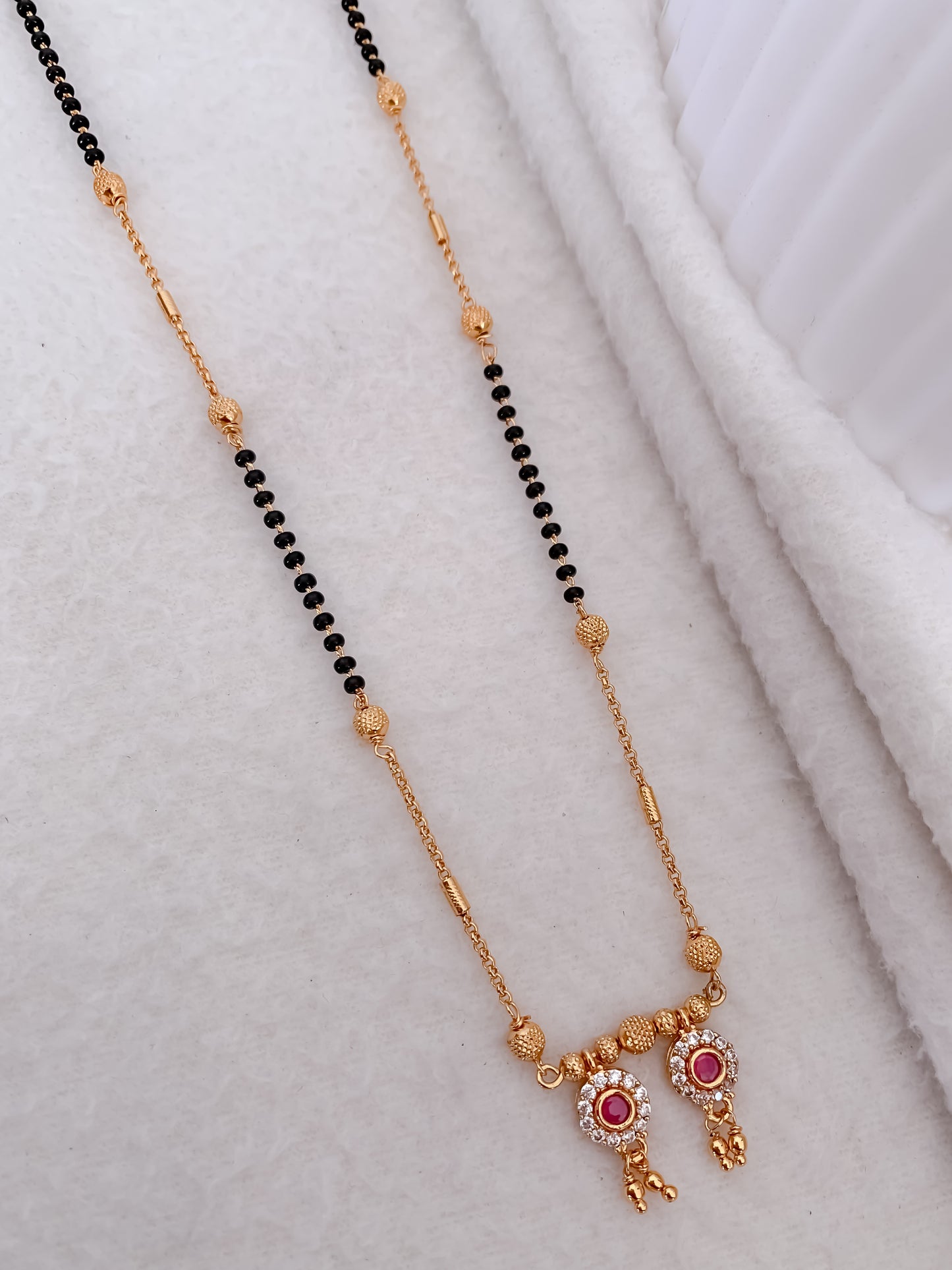 Buy 1 Get 1 Free - American Diamond Round Shape Ruby Mangalsutra