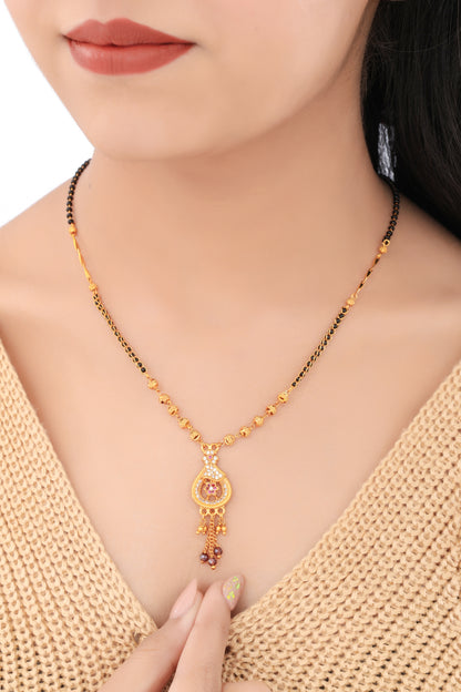 BUY 1 GET 1 FREE- American Diamond Gold Plated Oval Shape Hanging Mangalsutra