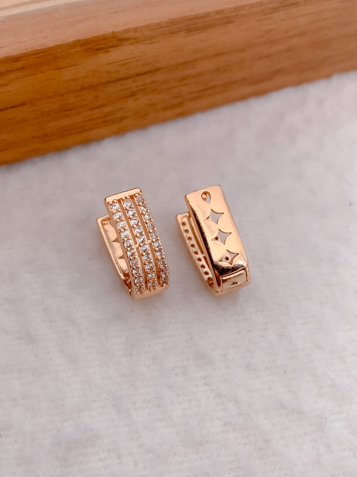 Buy 1 Get 1 Free -American Diamond Rose Gold Plated Fancy Delicate Bali Earrings - Earrings - Belleza Jewels