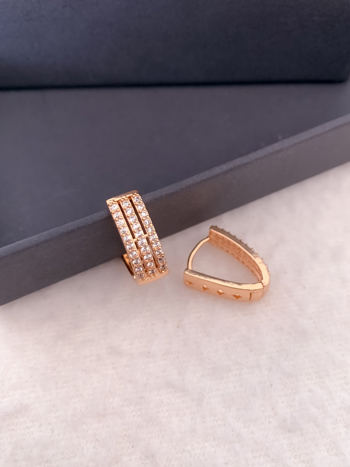 BUY 1 GET 1 FREE -American Diamond Rose Gold Plated Fancy Delicate Bali Earrings